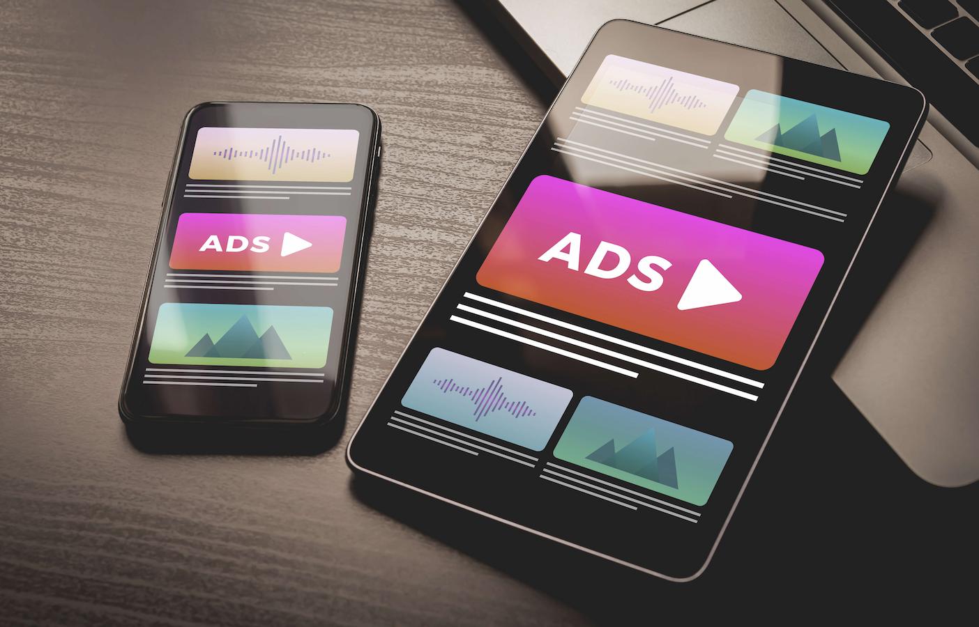 Smartphone-Display mit Symbolen für vertikale Video Ads